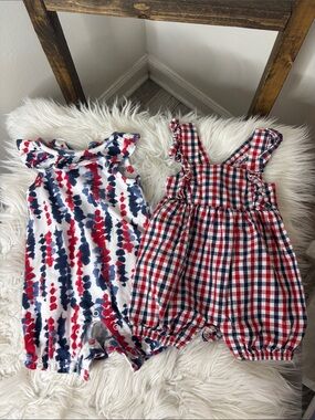 Celebrate It Red, White & Navy Toddler Romper Set Size 0-3M